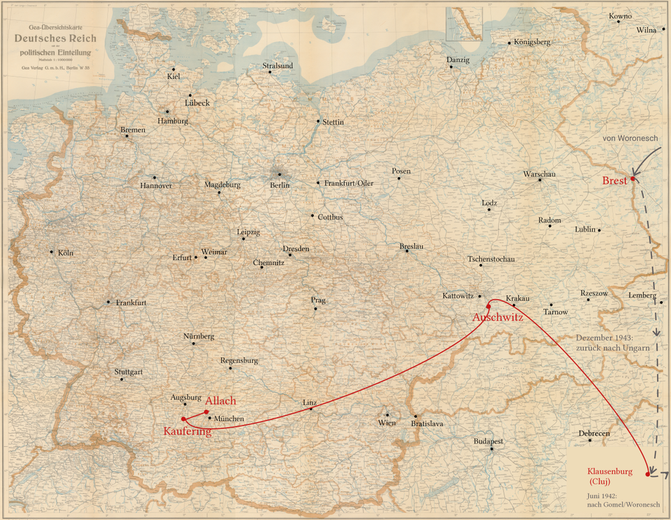 Andreas Nasch - Stations of his persecution -  Klausenburg ghetto, Auschwitz, Kaufering, Allach