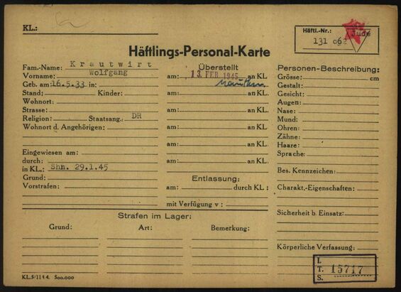 Häftlings-Personal-Karte Wolfgang Krautwirth