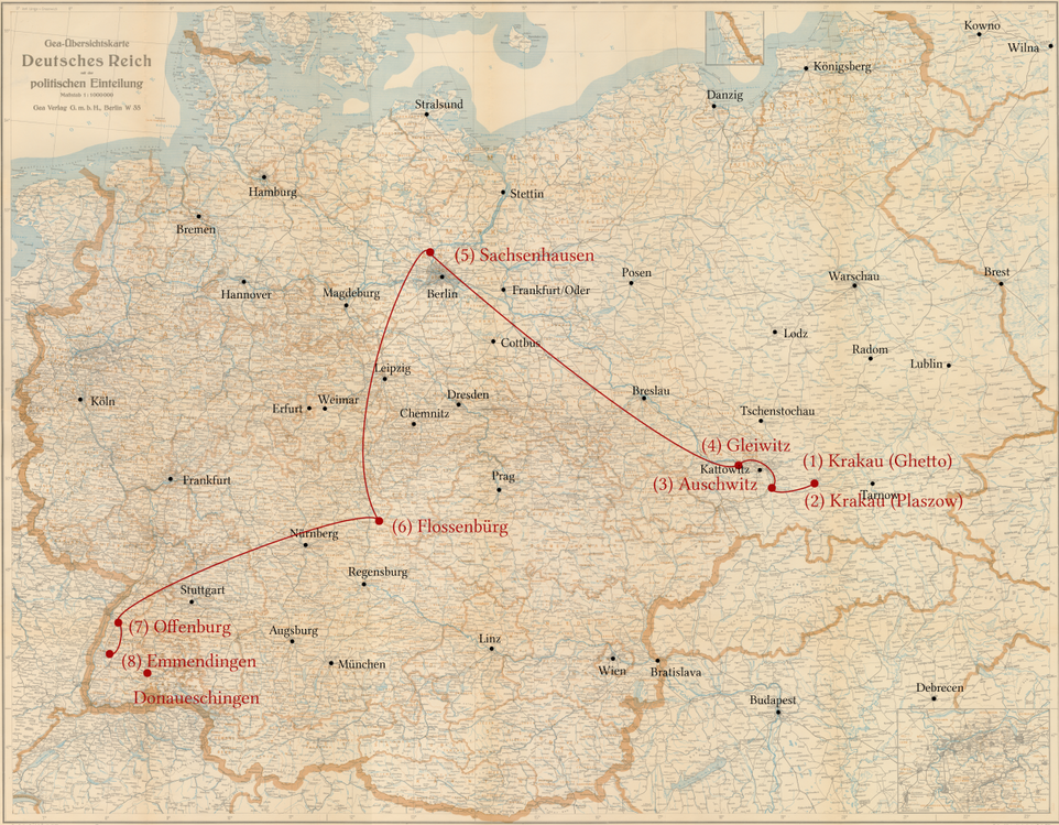 Maks Hilfstein - Stations of his persecution -  Krakau ghetto, Plaszow, Auschwitz, Sachsenhausen, Natzweiler