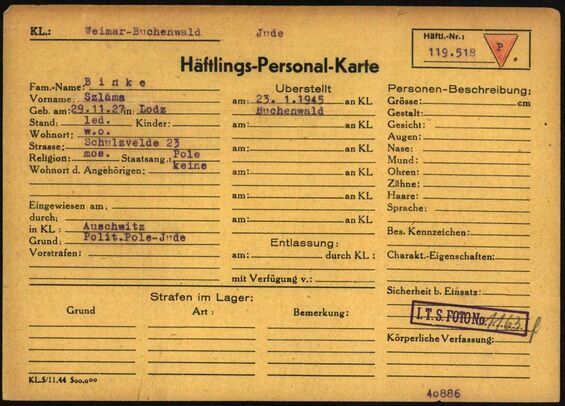 Häftlingspersonalkarte Szlama Binke