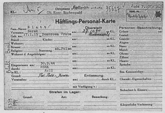 Häftlings-Personal-Karte Buchenwald; Quelle:1.1.5.3/5552896/ITS Digital Archive, Arolsen Archives
