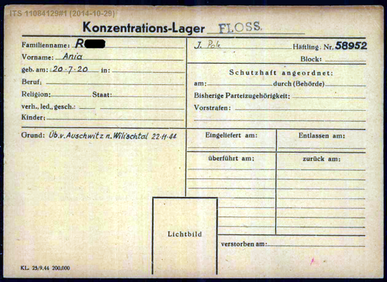 Häftlingskarte Ania R.; Quelle: Gedenkstätte Flossenbürg
