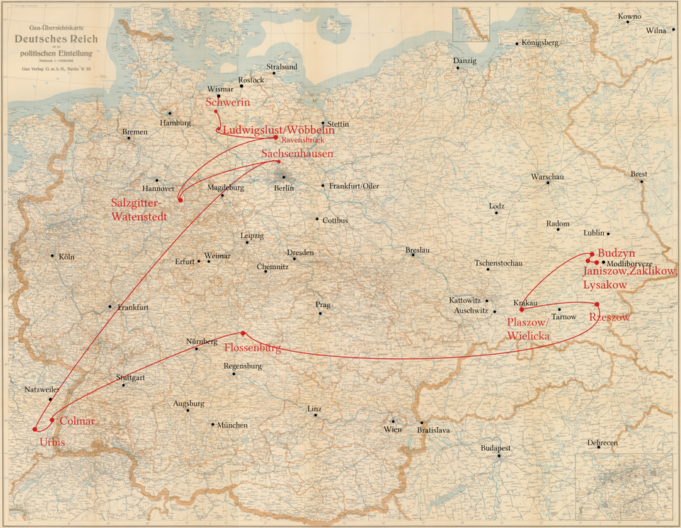 Harry Dymbort - Stations of his persecution - Plaszow, Wielicka, Flossenbürg, Sachsenhausen, Wöbbelin