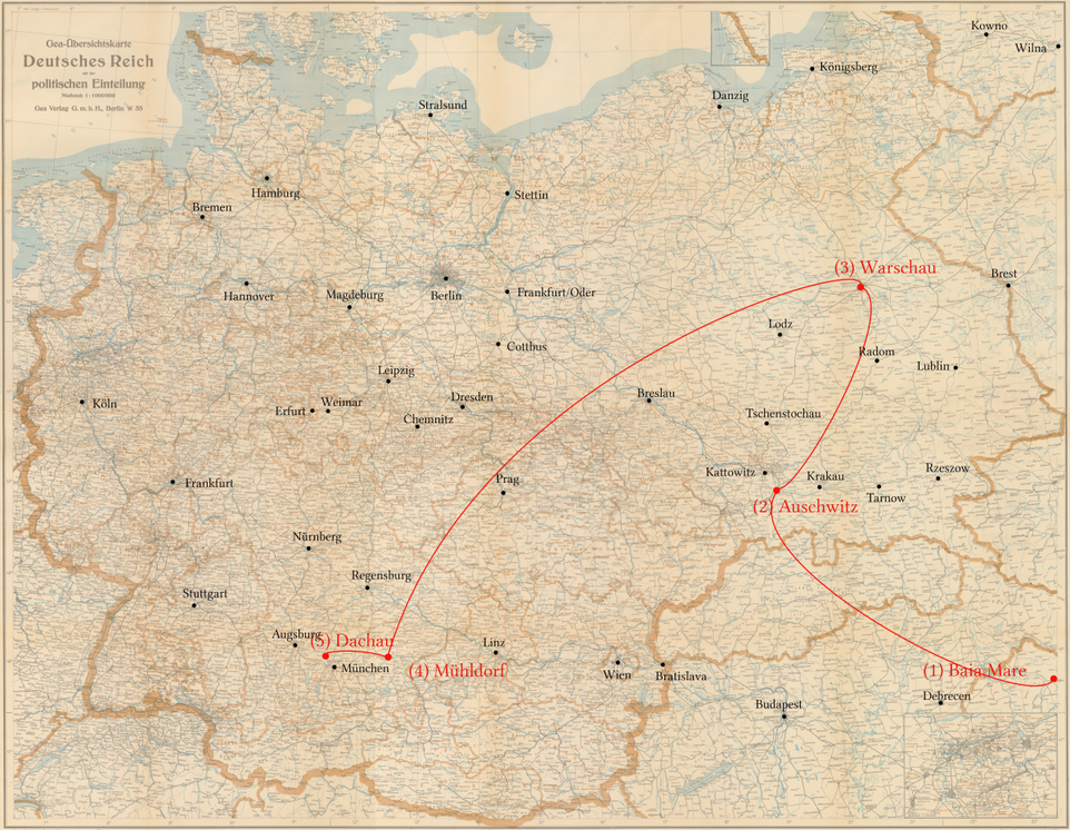 Eugen Brach - Stations of the persecution - Baia Mare, Auschwitz, Warschau, Mühldorf, Dachau