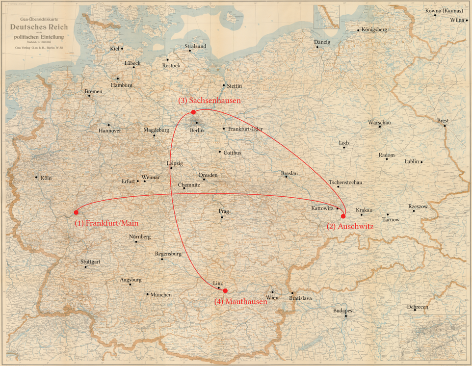 Wolfgang Krautwirth - Stations of his persecution - Frankurt/M, Auschwitz, Sachsenhausen, Mauthausen