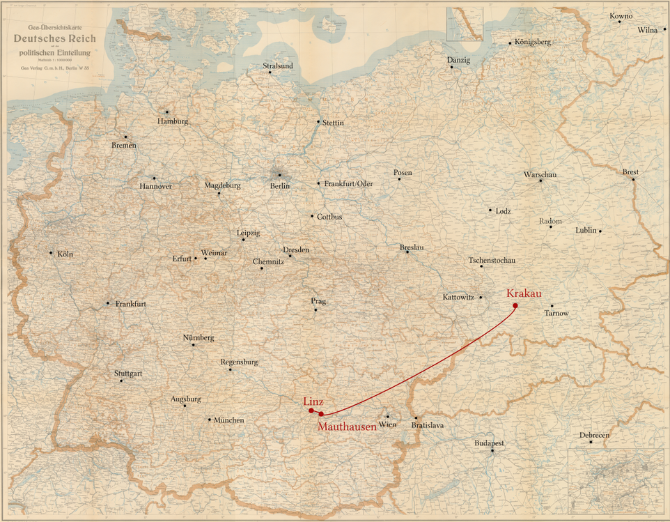 Jakob Tenenbaum - stations of his persecution -  Krakau, Mauthausen, Linz