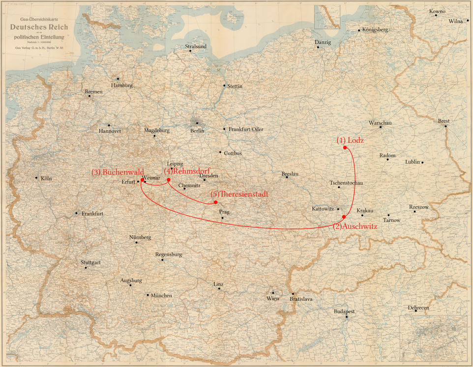 Sam Binke - Stationen seiner Verfolgung -Logz GFhetto, Auschwitz, Buchenwald, Rehmsdorf, Theresienstadt