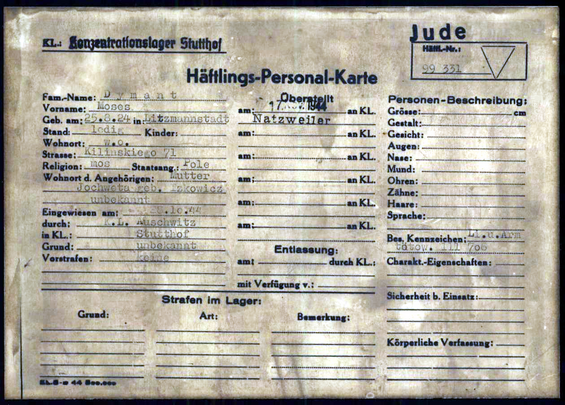 prisoner personnel card  Moniek Dymant; Source  Arolsen Archives