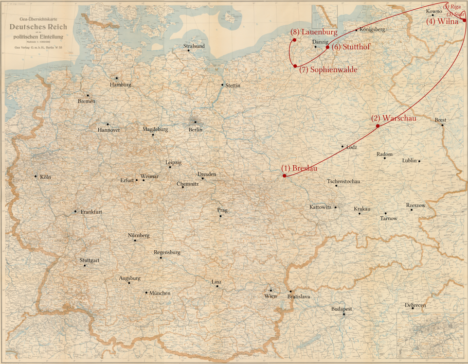 Rachil Schper - Stationen ihrer Verfolgung -  Ghetto Wilna/Vilnius, KZ Riga, KZ Stutthof, Lauenburg
