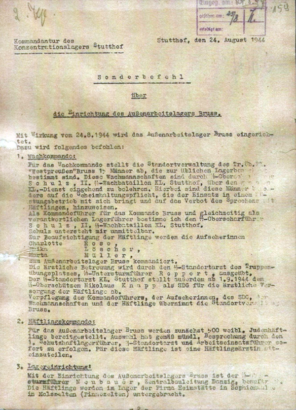 Befehl zur Errichtung des Lagers Bruss-Sophienwalde - 1